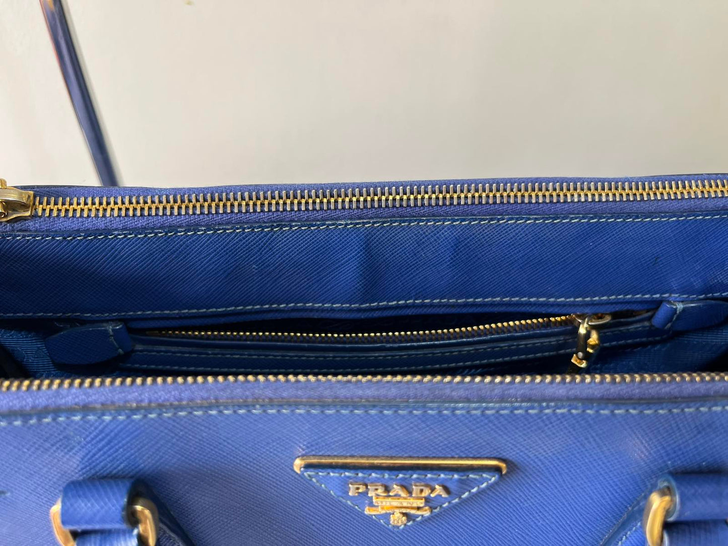 Prada Galleria Saffiano Blue – 9"H x 13"L x 5.5"W