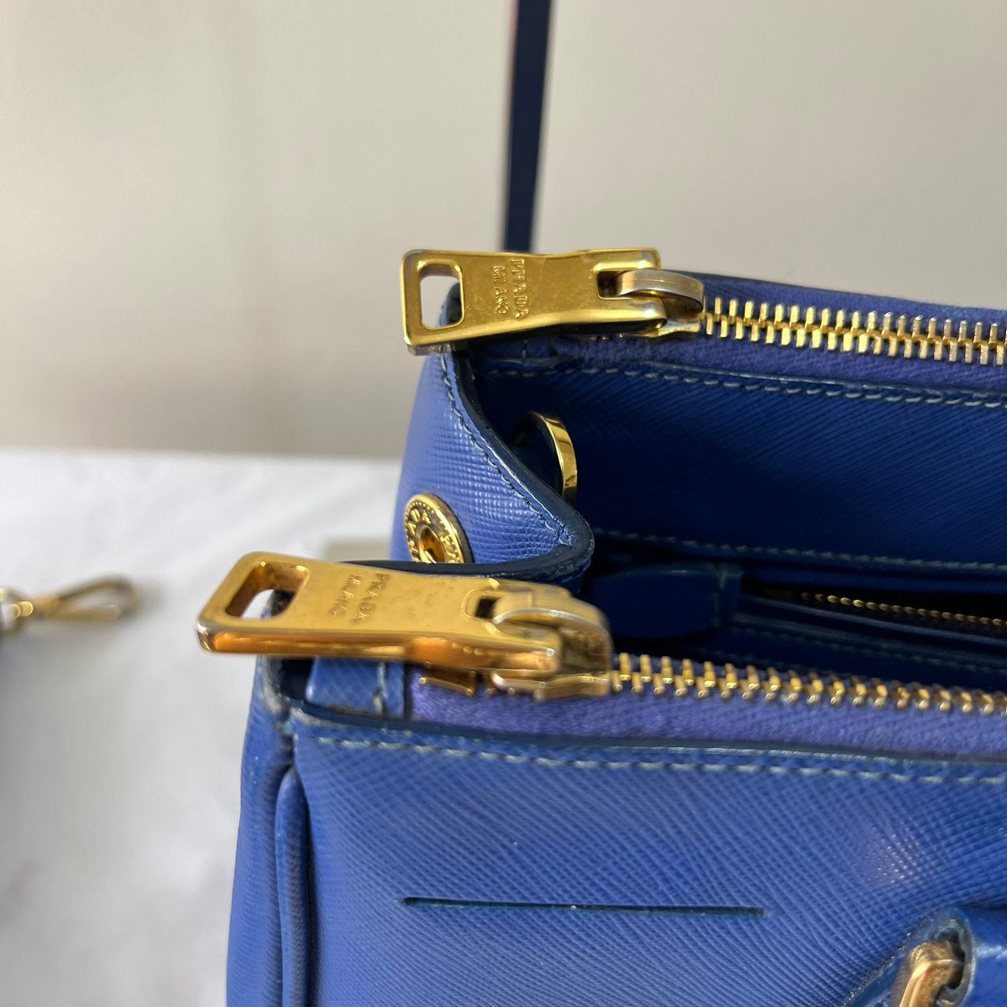 Prada Galleria Saffiano Blue – 9"H x 13"L x 5.5"W
