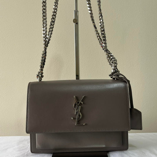 YSL Sunset Medium Smooth Leather - gray – 6.7"H x 8.8"L x 3.1"W