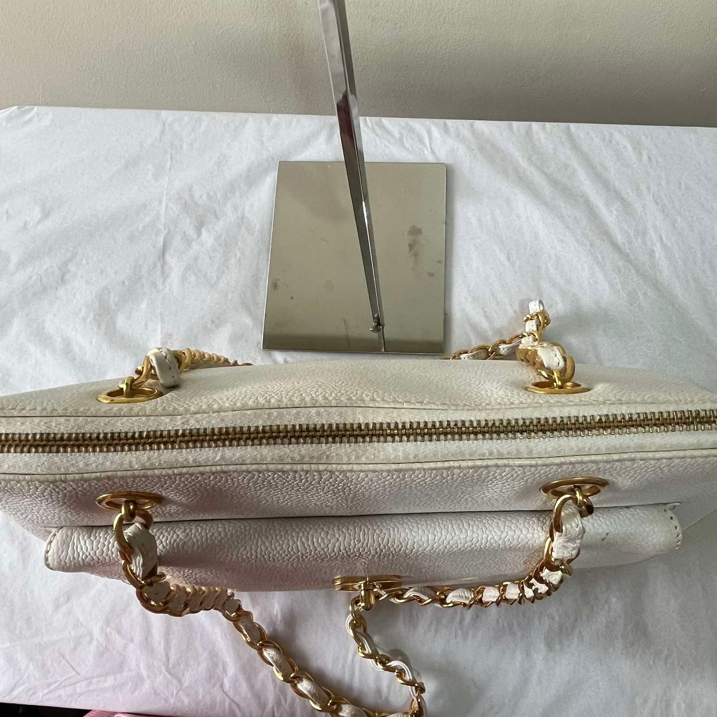Chanel Caviar Pocket Camera White – 5.5"H x 7.5"L x 2.5"W