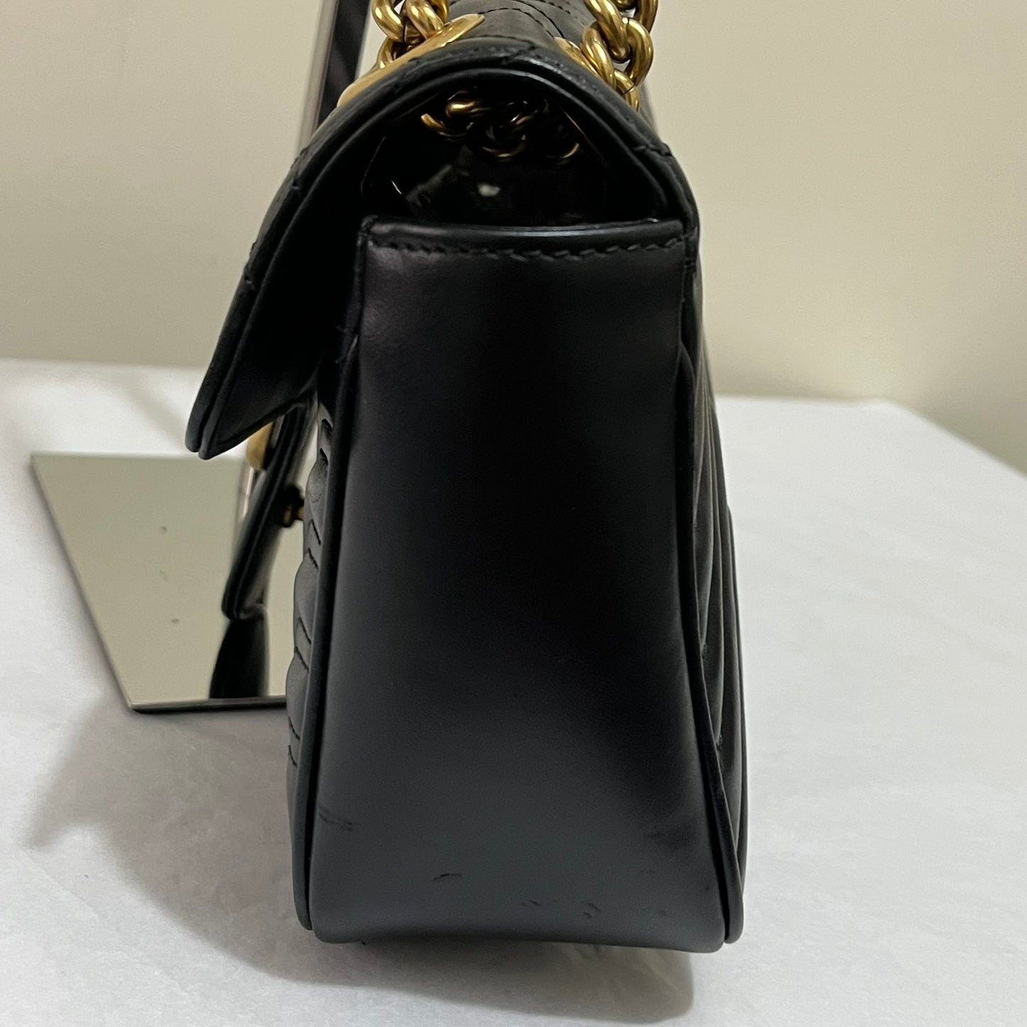 Gucci Marmont Black GHW – 5.5"H x 9.5"L x 3"W