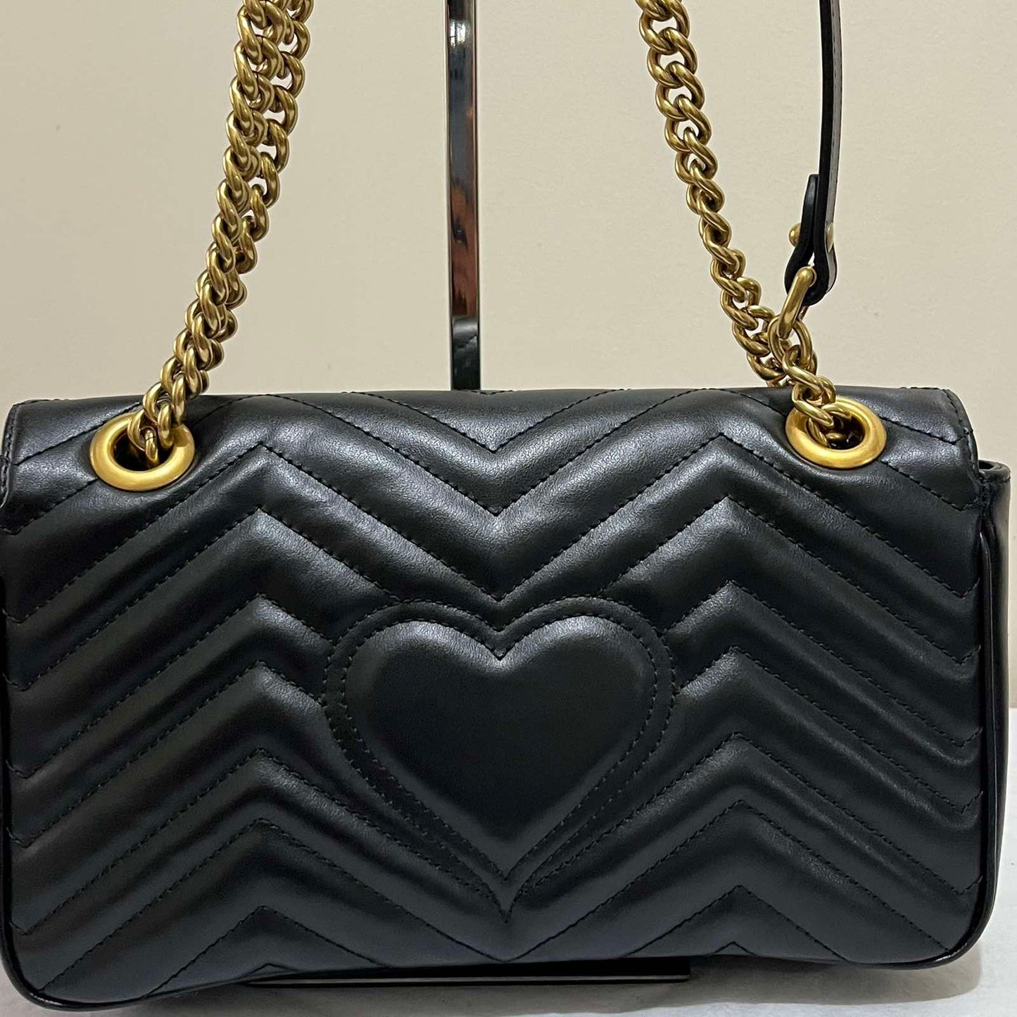 Gucci Marmont Black GHW – 5.5"H x 9.5"L x 3"W