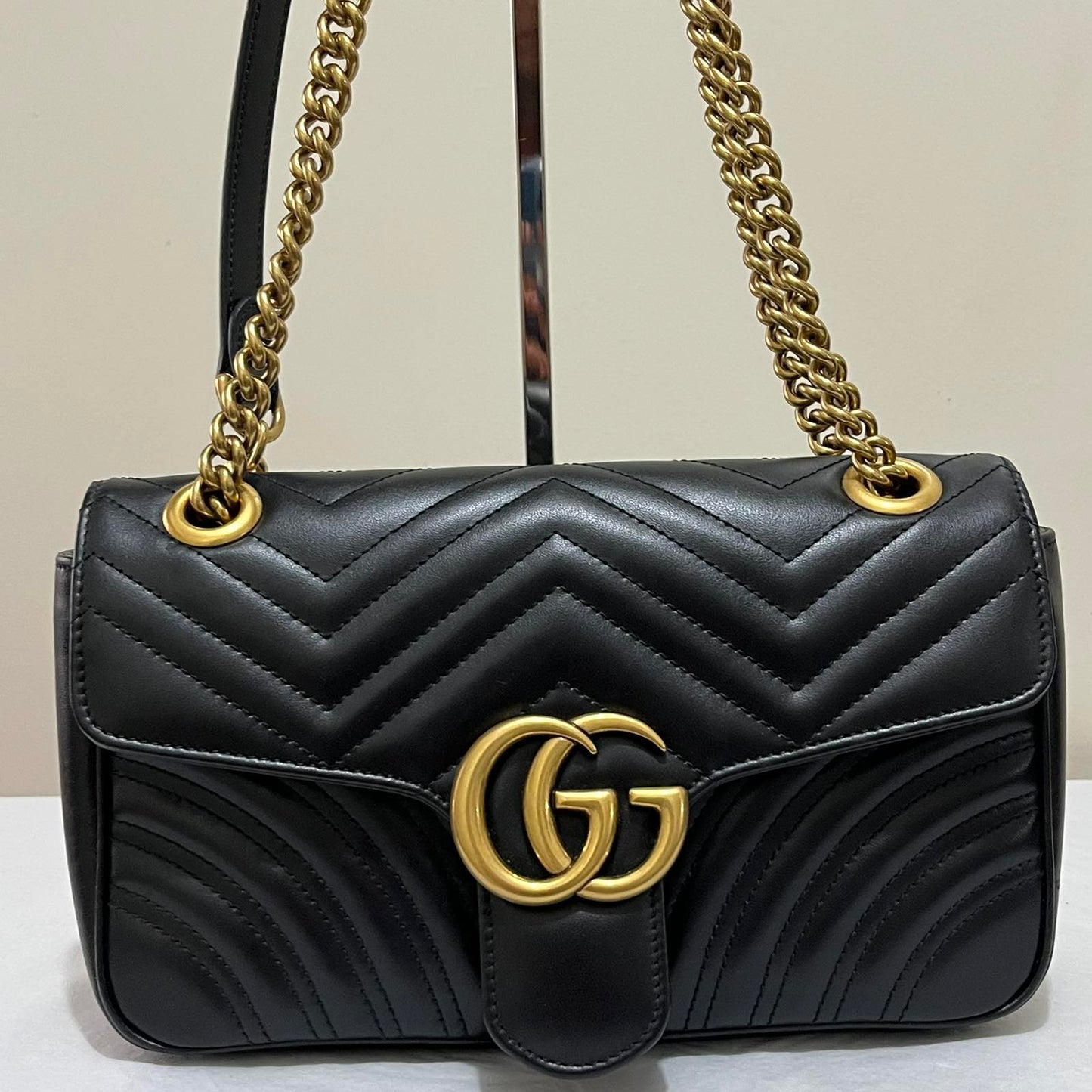 Gucci Marmont Black GHW – 5.5"H x 9.5"L x 3"W