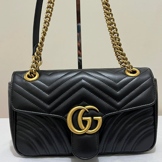 Gucci Marmont Black GHW – 5.5"H x 9.5"L x 3"W
