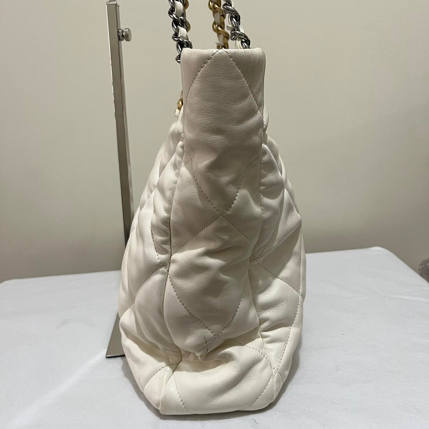 Chanel C19 Grand Shopping Tote White – 10"H x 13.4"L x 5"W