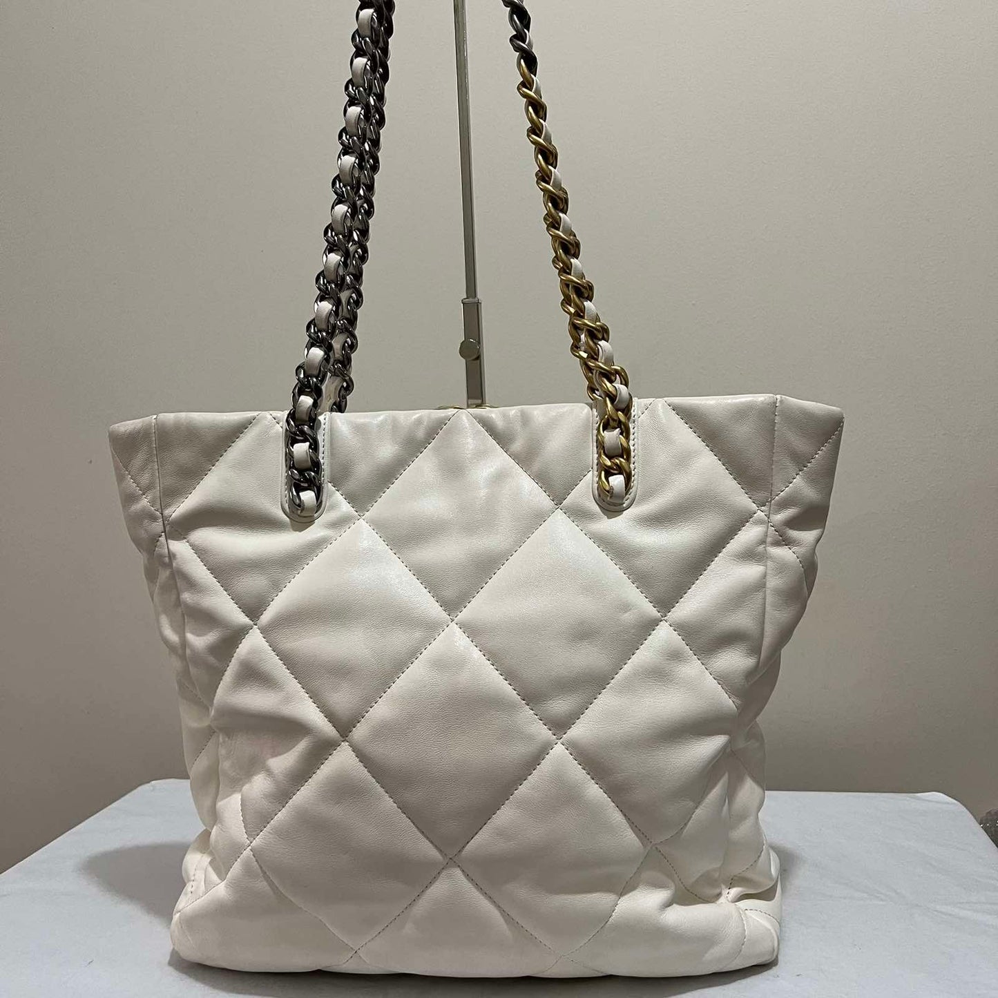 Chanel C19 Grand Shopping Tote White – 10"H x 13.4"L x 5"W