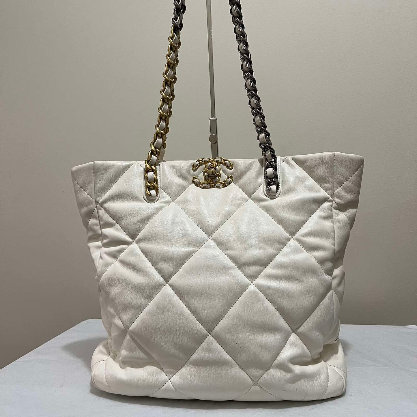 Chanel C19 Grand Shopping Tote White – 10"H x 13.4"L x 5"W