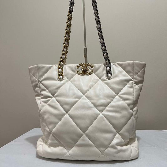 Chanel C19 Grand Shopping Tote White – 10"H x 13.4"L x 5"W