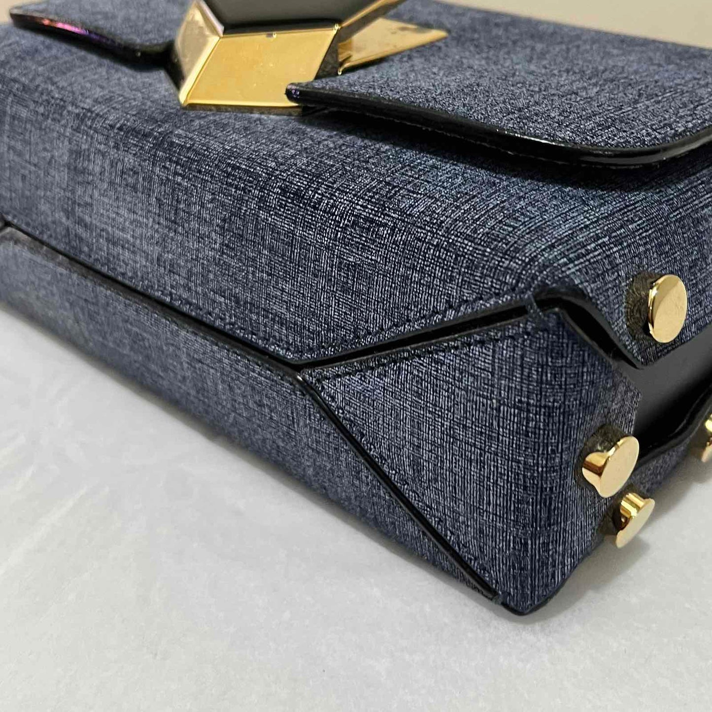 Jimmy Choo Denim Chain Bag – 5.9"H x 9.1"L x 2.4"W