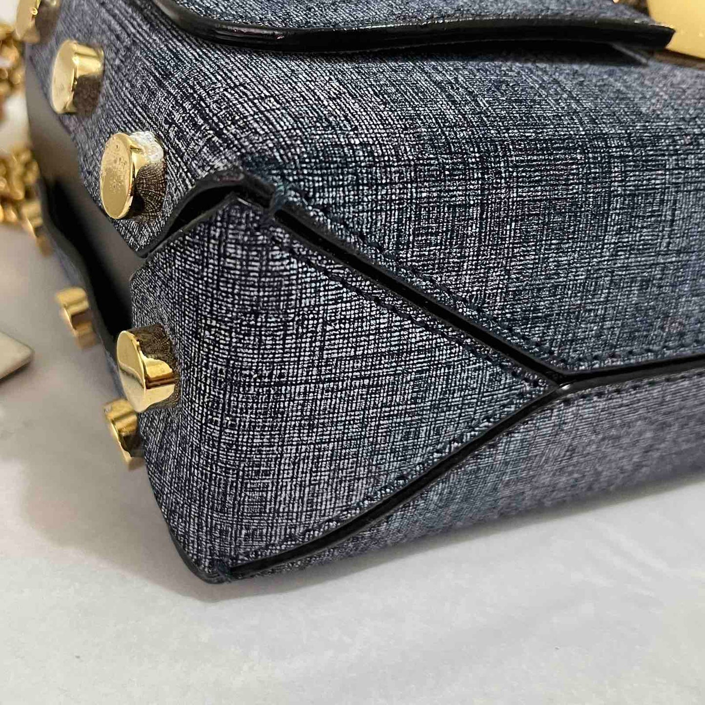 Jimmy Choo Denim Chain Bag – 5.9"H x 9.1"L x 2.4"W