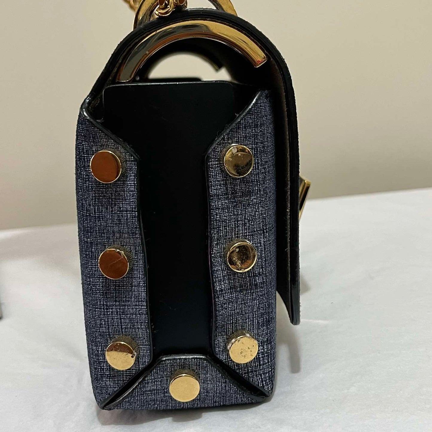 Jimmy Choo Denim Chain Bag – 5.9"H x 9.1"L x 2.4"W