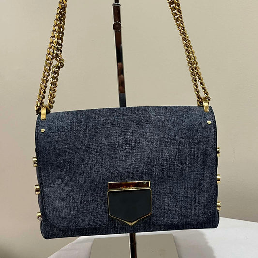 Jimmy Choo Denim Chain Bag – 5.9"H x 9.1"L x 2.4"W