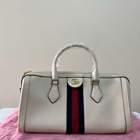 Gucci Ophidia Duffle White – 9.5"H x 13.8"L x 6.3"W