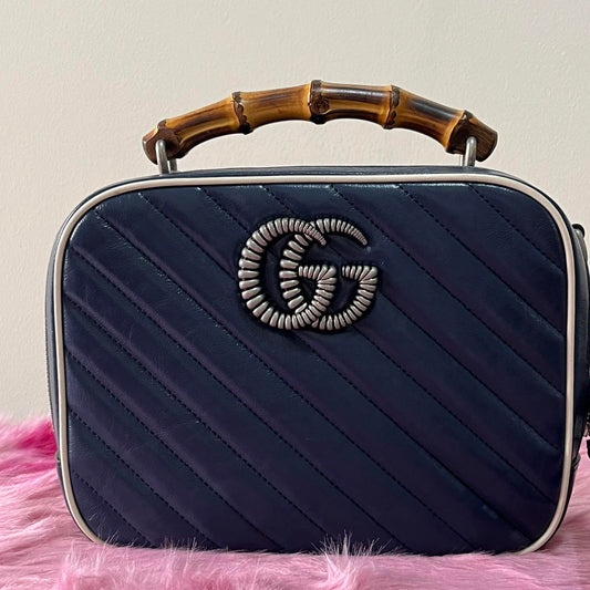 Gucci Bamboo Navy Blue – 7.5"H x 10.6"L x 3.5"W