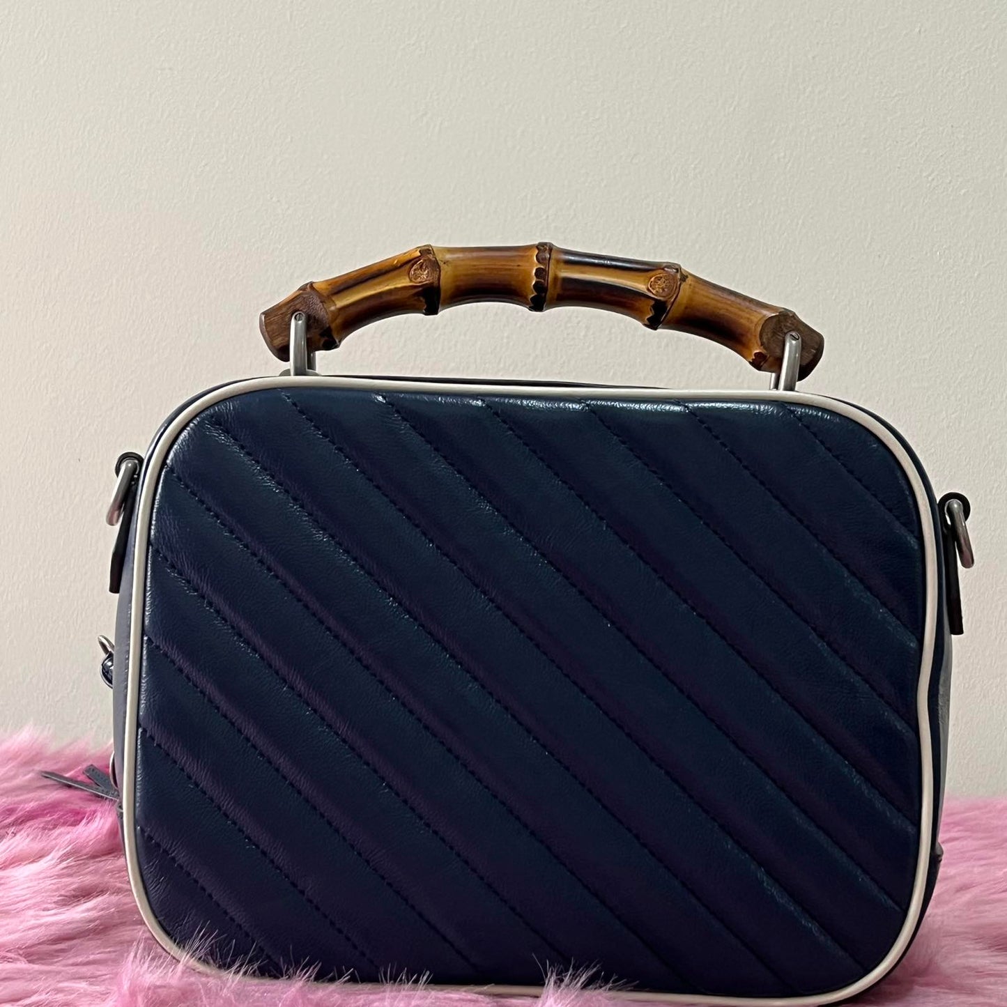 Gucci Bamboo Navy Blue – 7.5"H x 10.6"L x 3.5"W