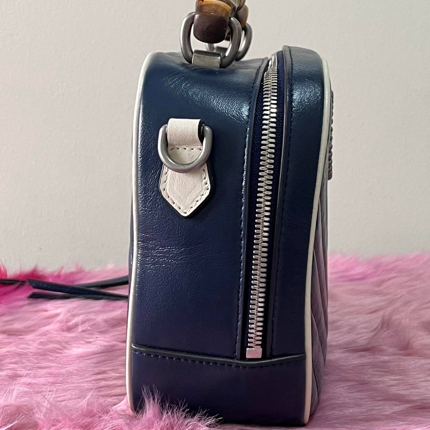 Gucci Bamboo Navy Blue – 7.5"H x 10.6"L x 3.5"W