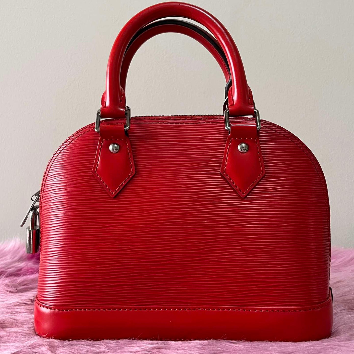 Louis Vuitton Alma BB Epi Red – 6.7"H x 9.8"L x 4.7"W