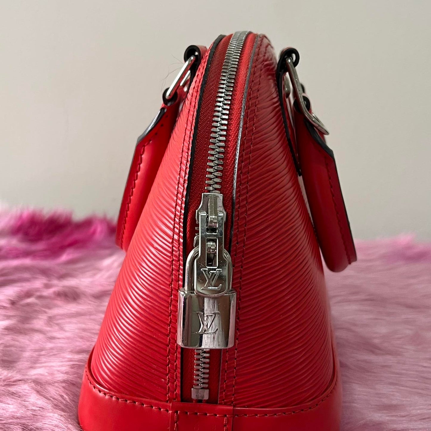 Louis Vuitton Alma BB Epi Red – 6.7"H x 9.8"L x 4.7"W