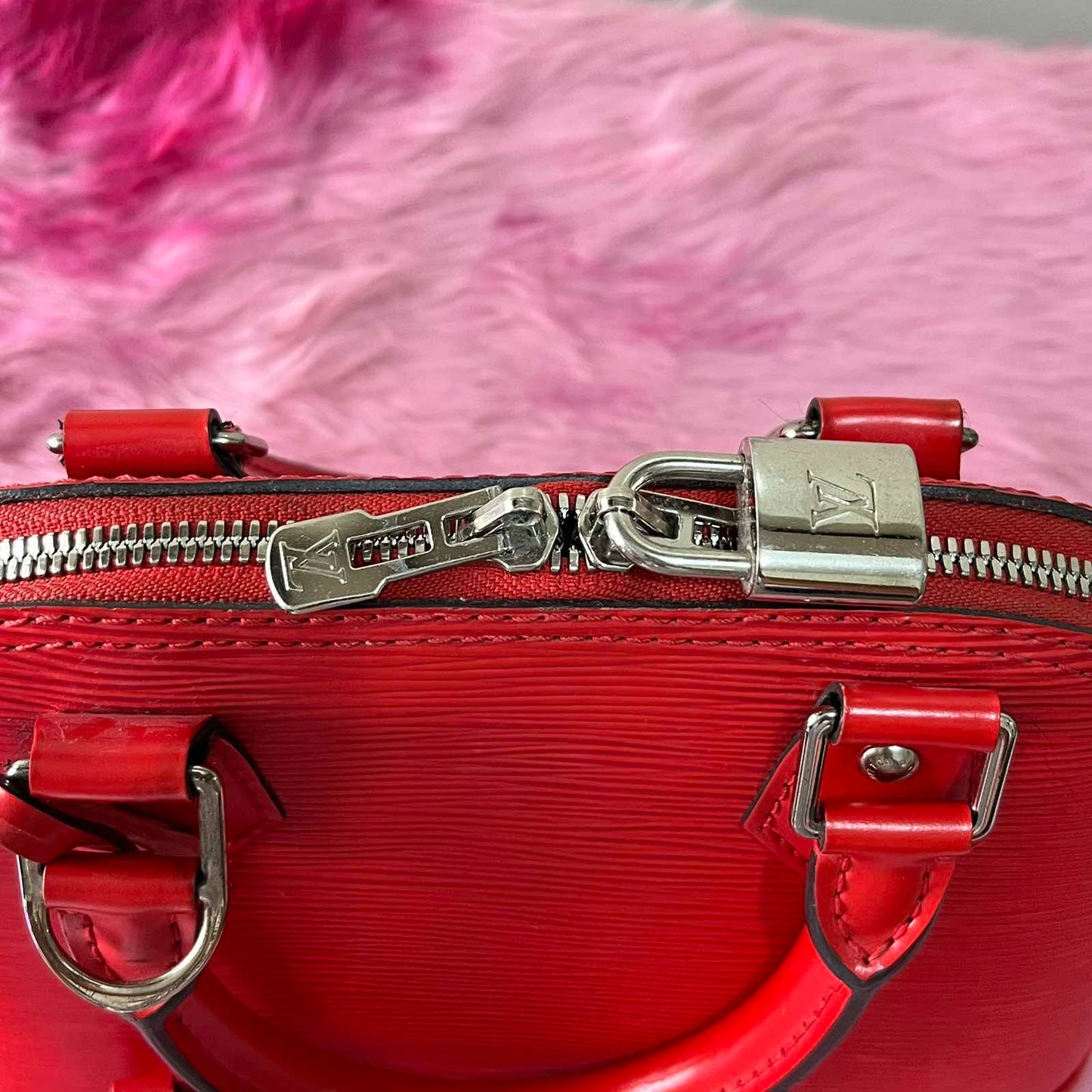 Louis Vuitton Alma BB Epi Red – 6.7"H x 9.8"L x 4.7"W