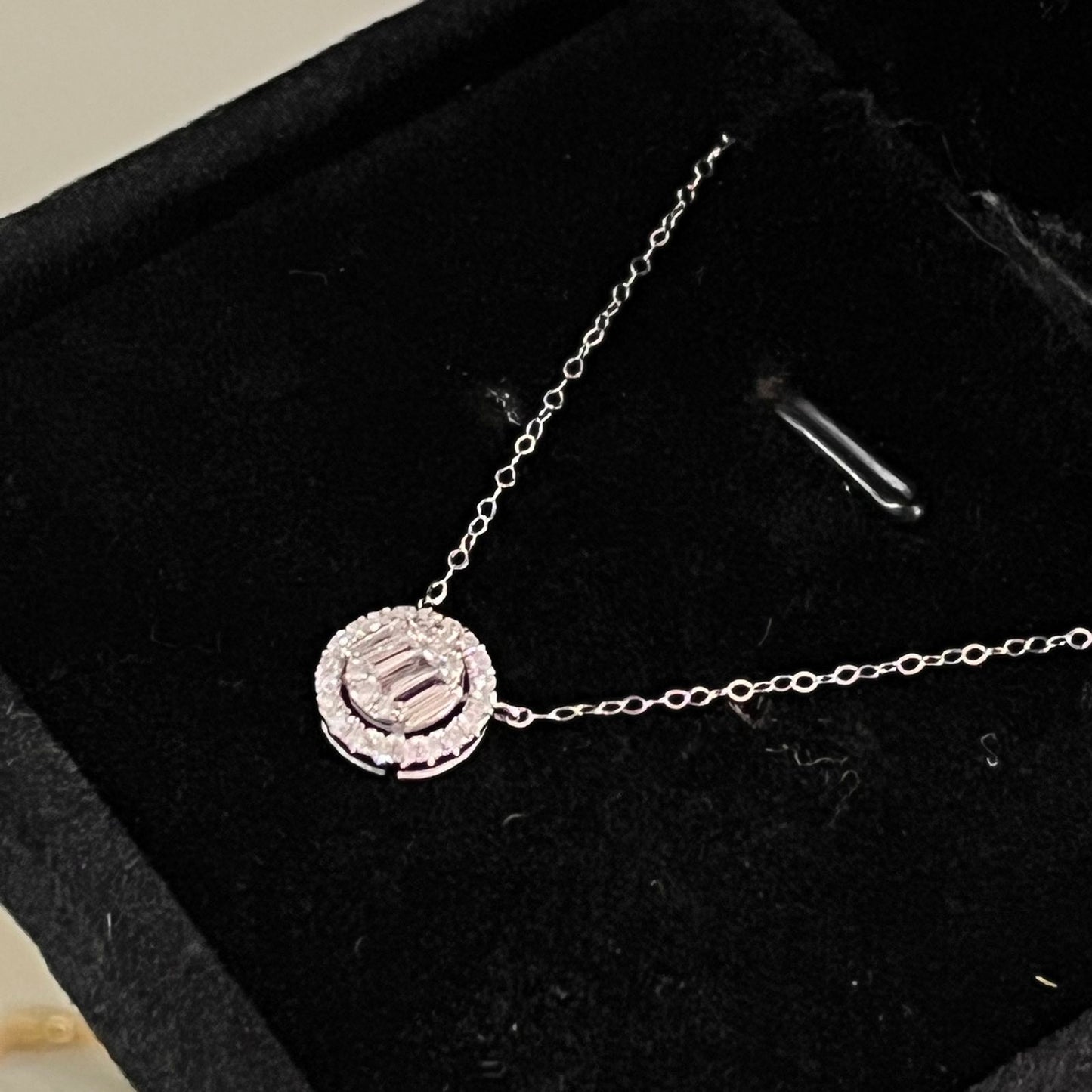Baguette Cut & Round Brilliant Diamond Halo Pendant