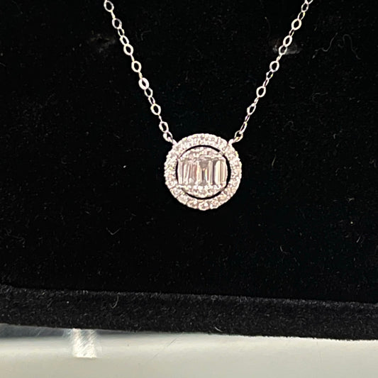 Baguette Cut & Round Brilliant Diamond Halo Pendant