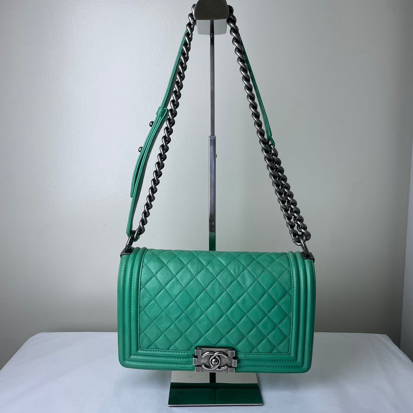 Chanel Le Boy Large Snake Skin Light Green – 11.8"H x 6.8"L x 3.9"W